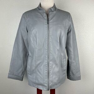 Christopher Banks Faux Leather Gray Full Zip Jacket Size M EUC